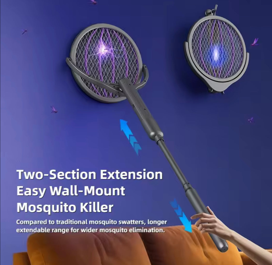 Telescopic Rechargeable Mosquito Swatter Racket, Extendable Head Bug Zapper Racket, Mosquito Trap Lamp, Home Bug Insect Racket, Electric Fly Swatter Racket