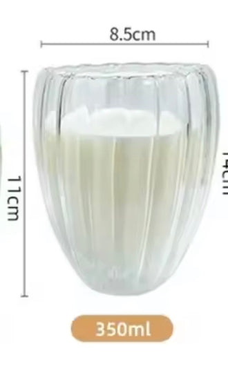 350ml Ripple Glass Coffee Mug, Double Wall Tea Milk Cup, Heat Resistant Juice Mug