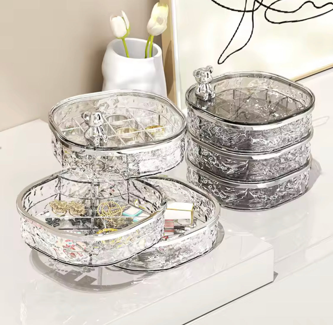Multi Layered Rotating Jewellery Storage Box, Jewellery Storage Stand, Acrylic Bracelet Earring Storage Organizer Box