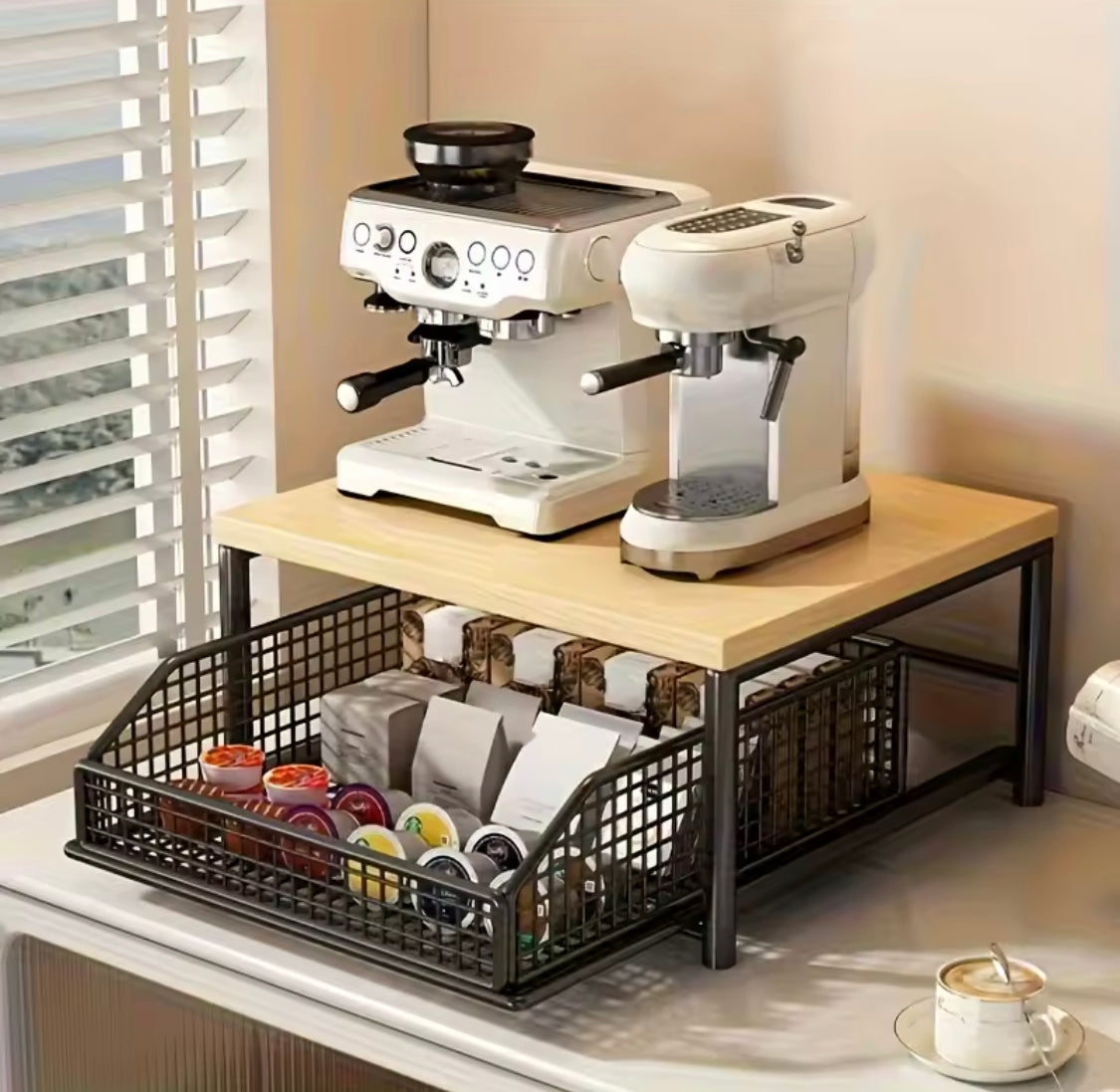 Countertop Pull Out Sliding Drawer Basket, Sliding Kitchen Counter Organizer, Kitchen Appliances And Spice Storage Rack