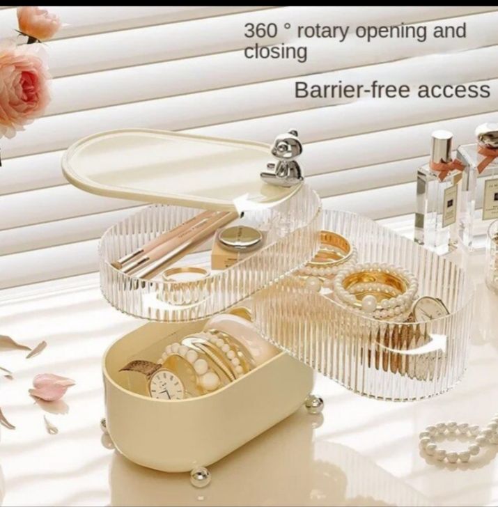 Multi-layered Dustproof Makeup Organizer, Rotating Cosmetic Desktop Storage Box, Luxury Transparent Jewellery Cosmetic Box