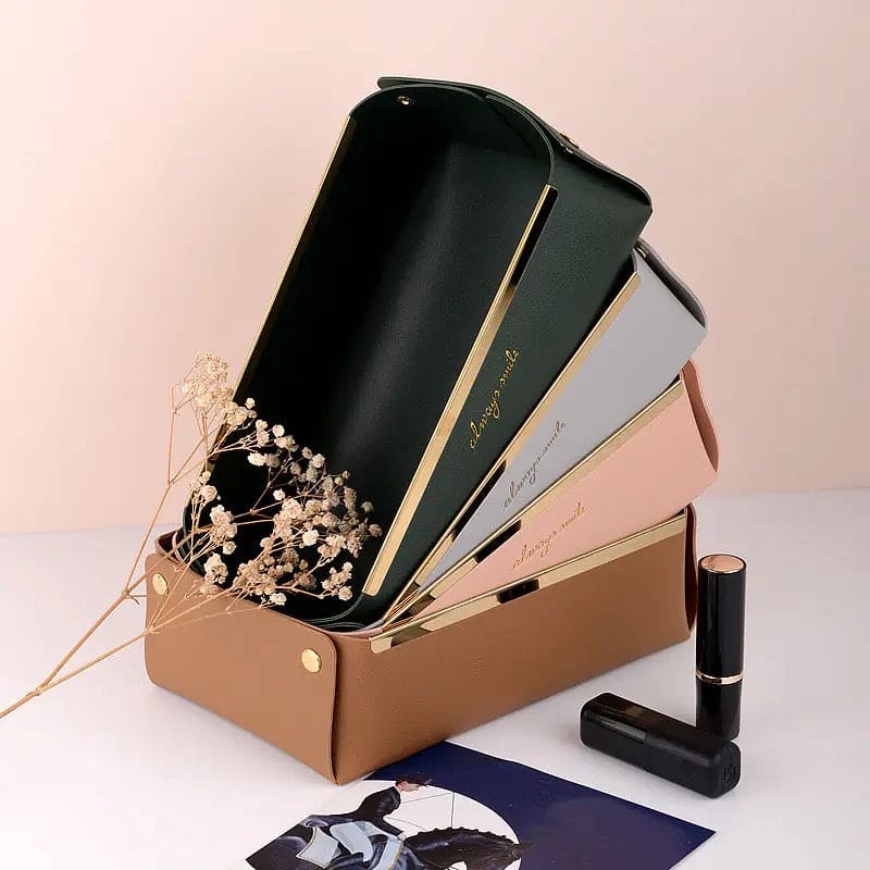 Folding Jewellery Tray, Sundries  Storage Tray, Collapsible Faux Leather Large Capacity Sundries Organizer Box, Nordic Style Leather Organizer, Rectangle Desktop Organizer Box, Multipurpose Catchall Tray for Key Jewelry, Desk Dresser Top Organizer