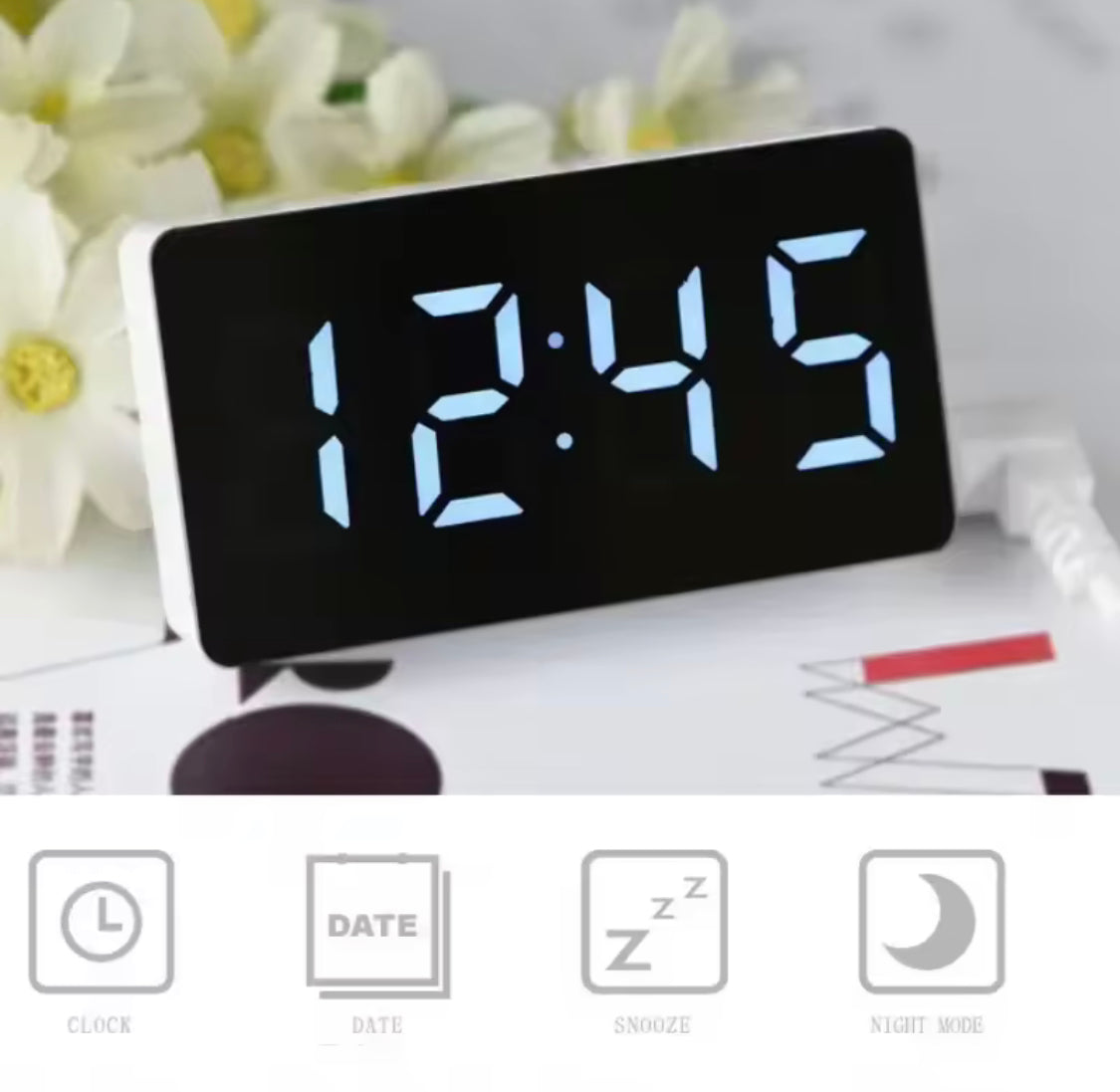 USB Operated Multifunction Alarm Desk Clock, Mirror Table Clock, Mini Digital Alarm Clock