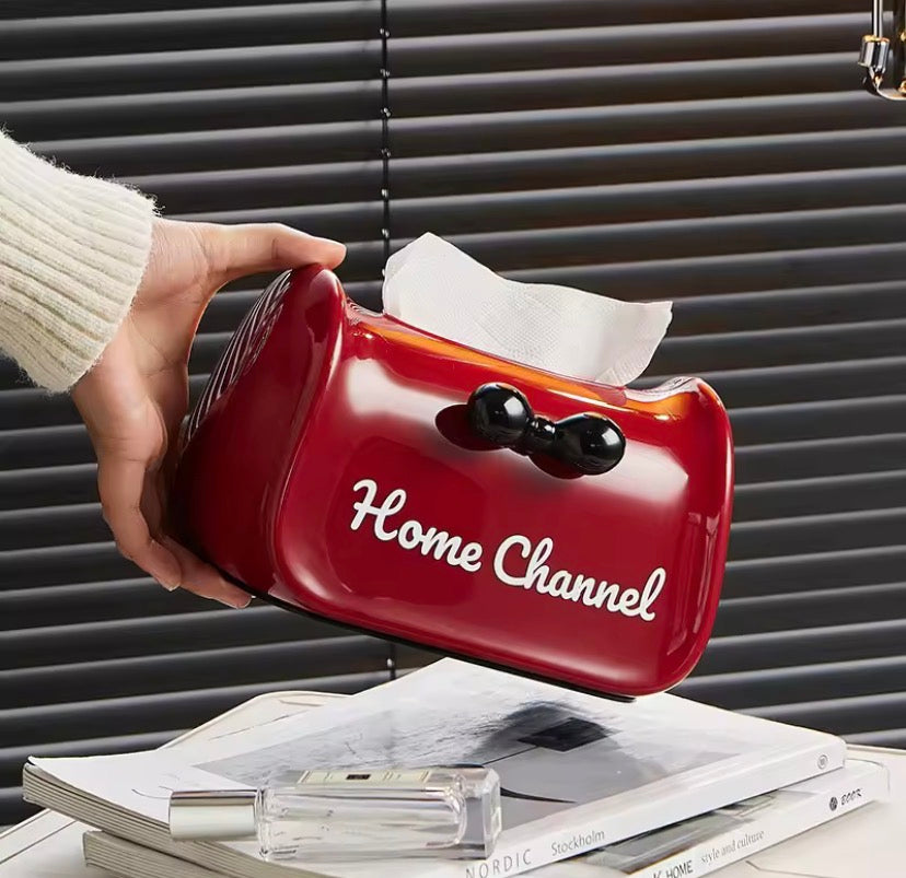 Elegant Bow Tissue Box Cover, Luxury Ribbon Tissue Holder, Glossy Bow Tissue Dispenser