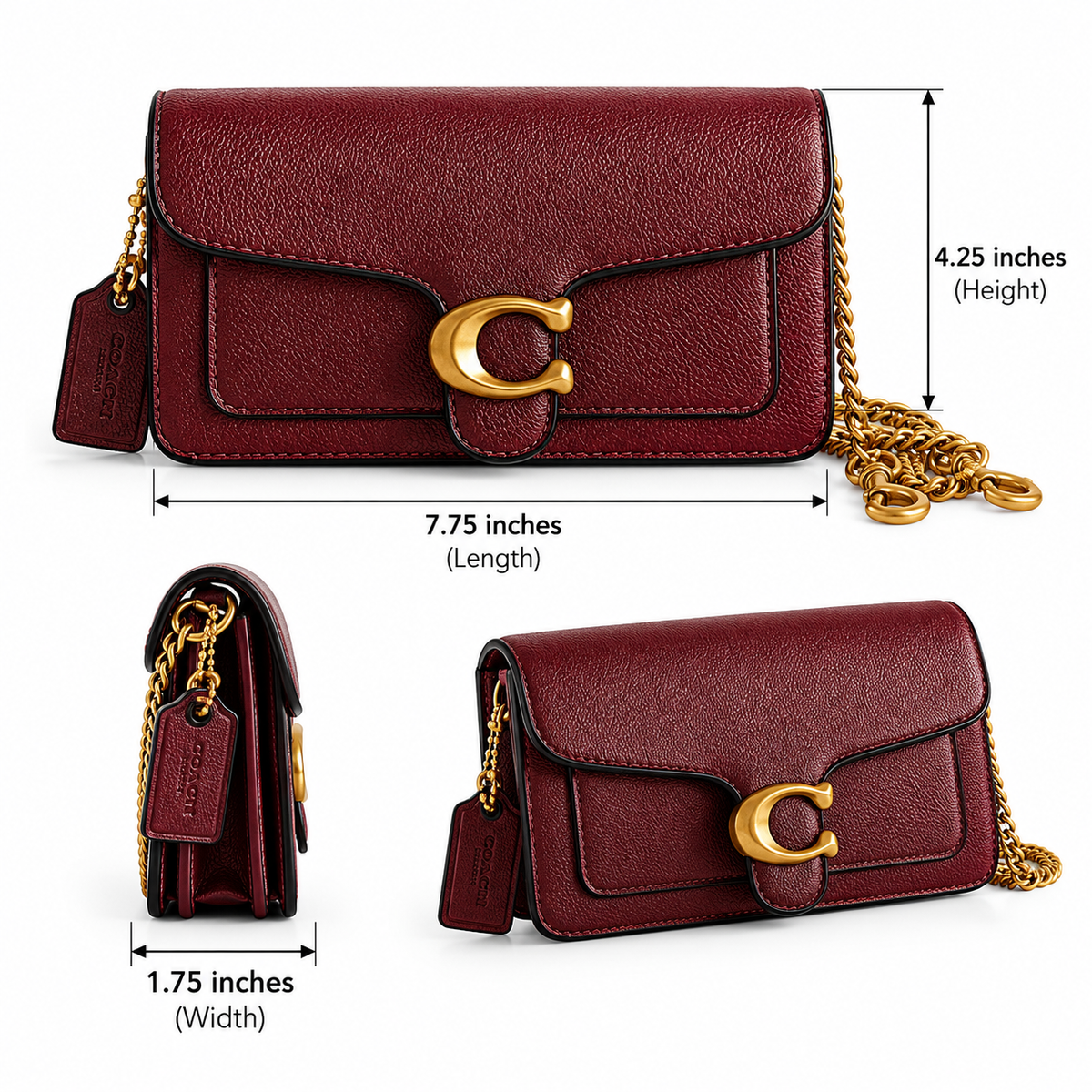 Leather Textured C Clasp Shoulder Bag With Chain