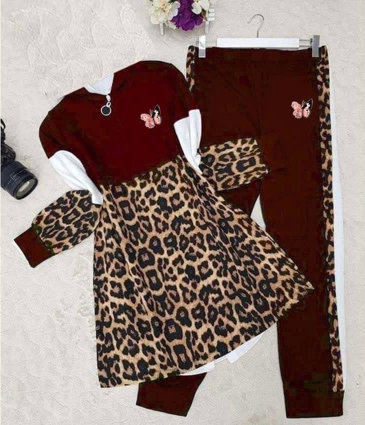 2pc Cheetah Printed Women Winter Tracksuit