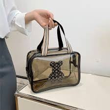 Set Of 3 Transparent Bear Cosmetic Pouch, Waterproof Transparent Makeup Bag, Multipurpose Women Cosmetic Bag, Travel Toiletry Washbag With Zipper