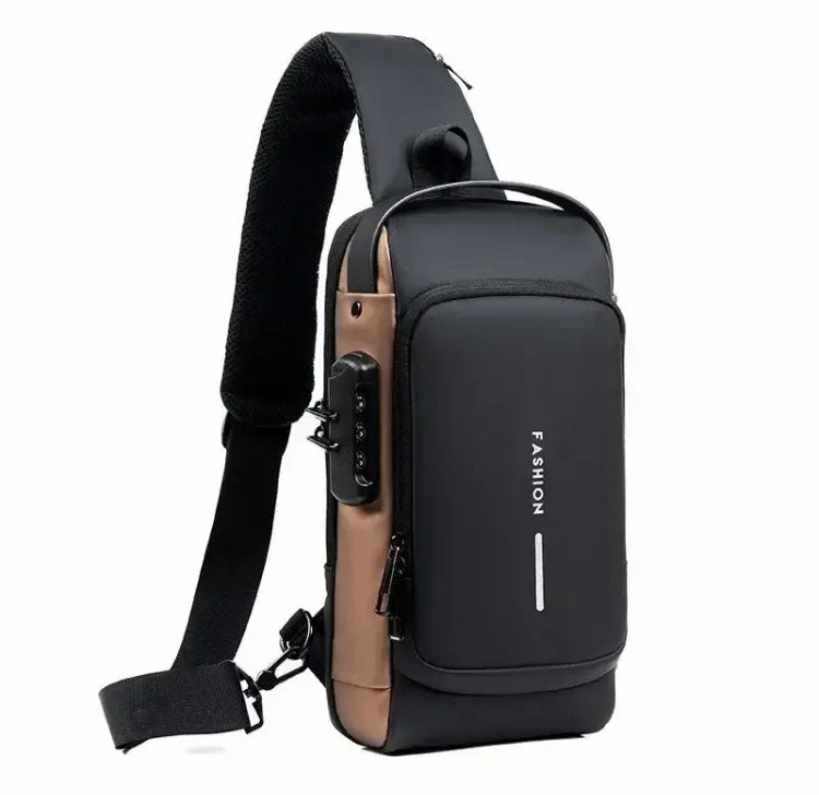 Men Anti Theft Chest Bag, USB Charging Crossbody Bag, Waterproof Multifunctional Casual Bag