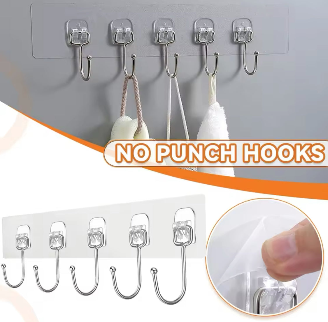 5 Hooks Door Wall Hanger Hooks, Transparent Self Adhesive Wall Hook, No Drilling Bathroom Door Hanger