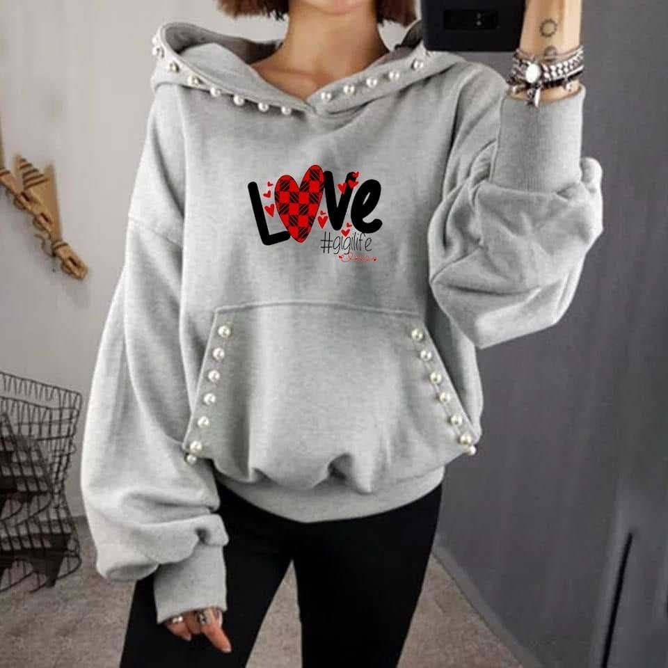 Women Casual Pearls Hoodie