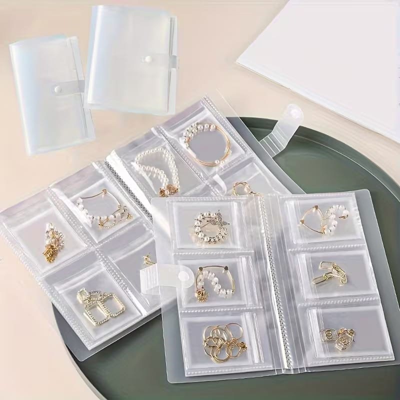 84 Grid Portable Jewellery Zipper Bag, Plastic Pocket Jewellery Organizer, Book Shape Jewellery Seal Bag