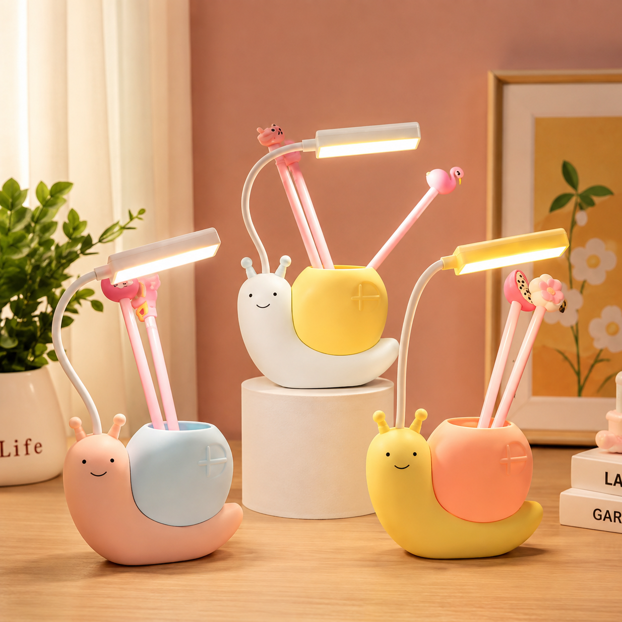 Cute Snail LED Desk Lamp with Pen Holder, Adjustable Study & Reading Light for Kids, Multifunctional Snail Desk Lamp, Decorative Snail Study Light
