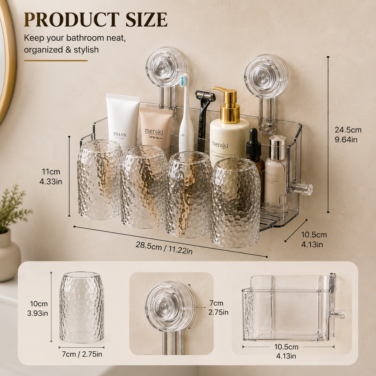4 in 1 Wall Mounted Toothbrush Holder, Luxury Bathroom Storage And Cup Holder, Bathroom Essentials Wall Organizer