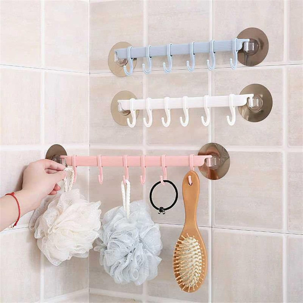 Adjustable Hanger Rack with Double Suction Cups, Kitchen Hanger Organizer With Suction Cup, Bathroom Corner Suspension Hanger Hook