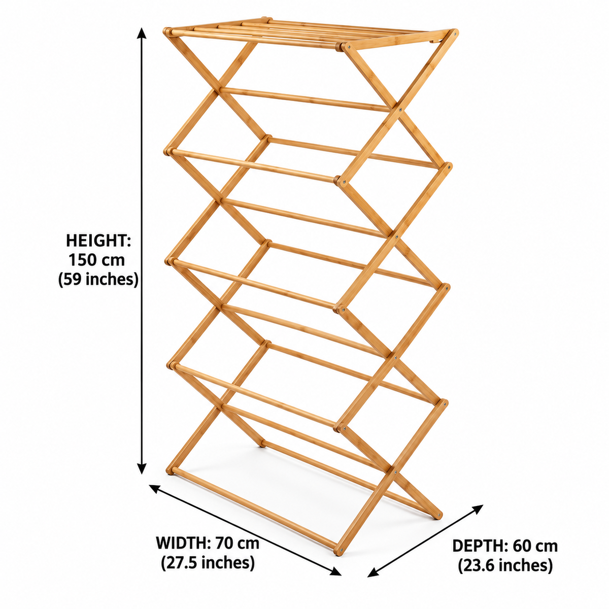 Foldable Bamboo Clothes Drying Rack, Space Saving X Frame Towel Rack, Multi Tier Folding Clothes Drying Rack