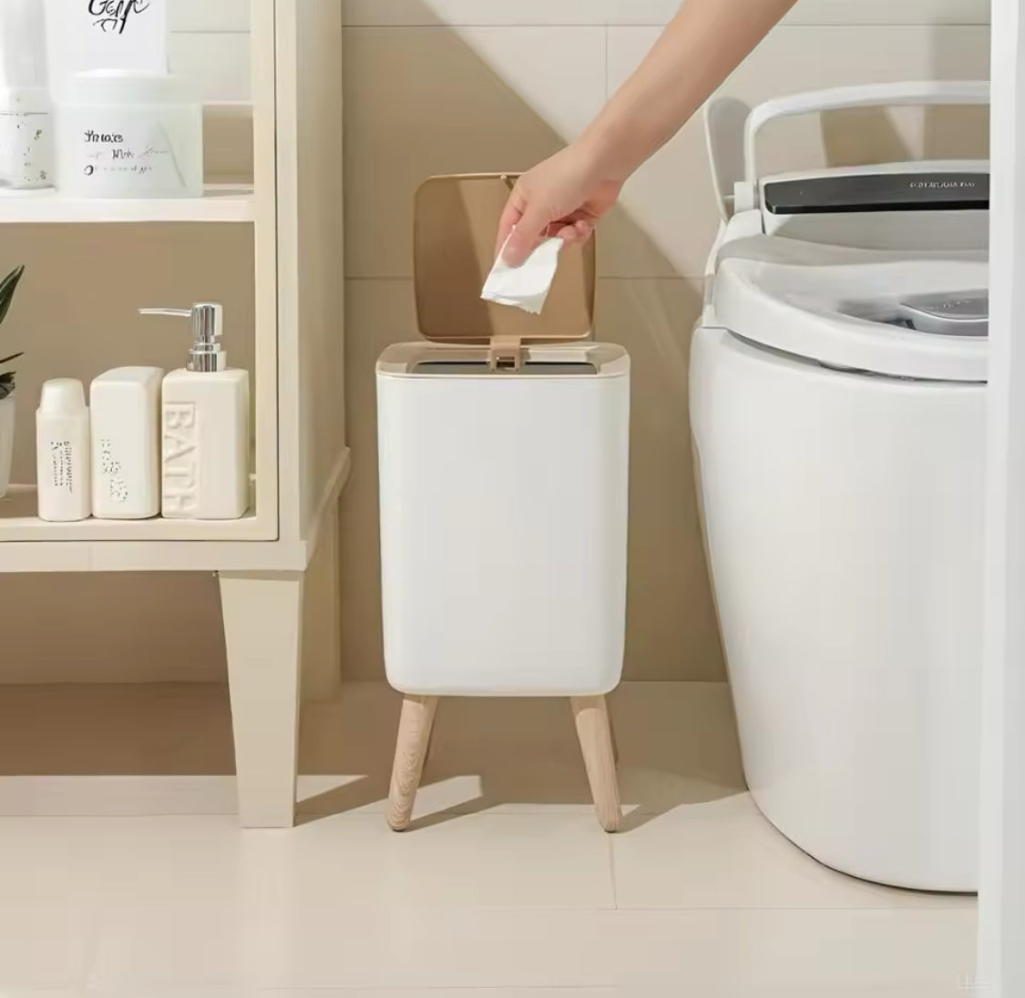 Wooden Pattern Trash Can, Creative Kitchen Waste Bin With Press Cover, Living Room Toilet Garbage Container, Foot Imitation Wood Rubbish Can, Bathroom Kitchen Garbage Bucket