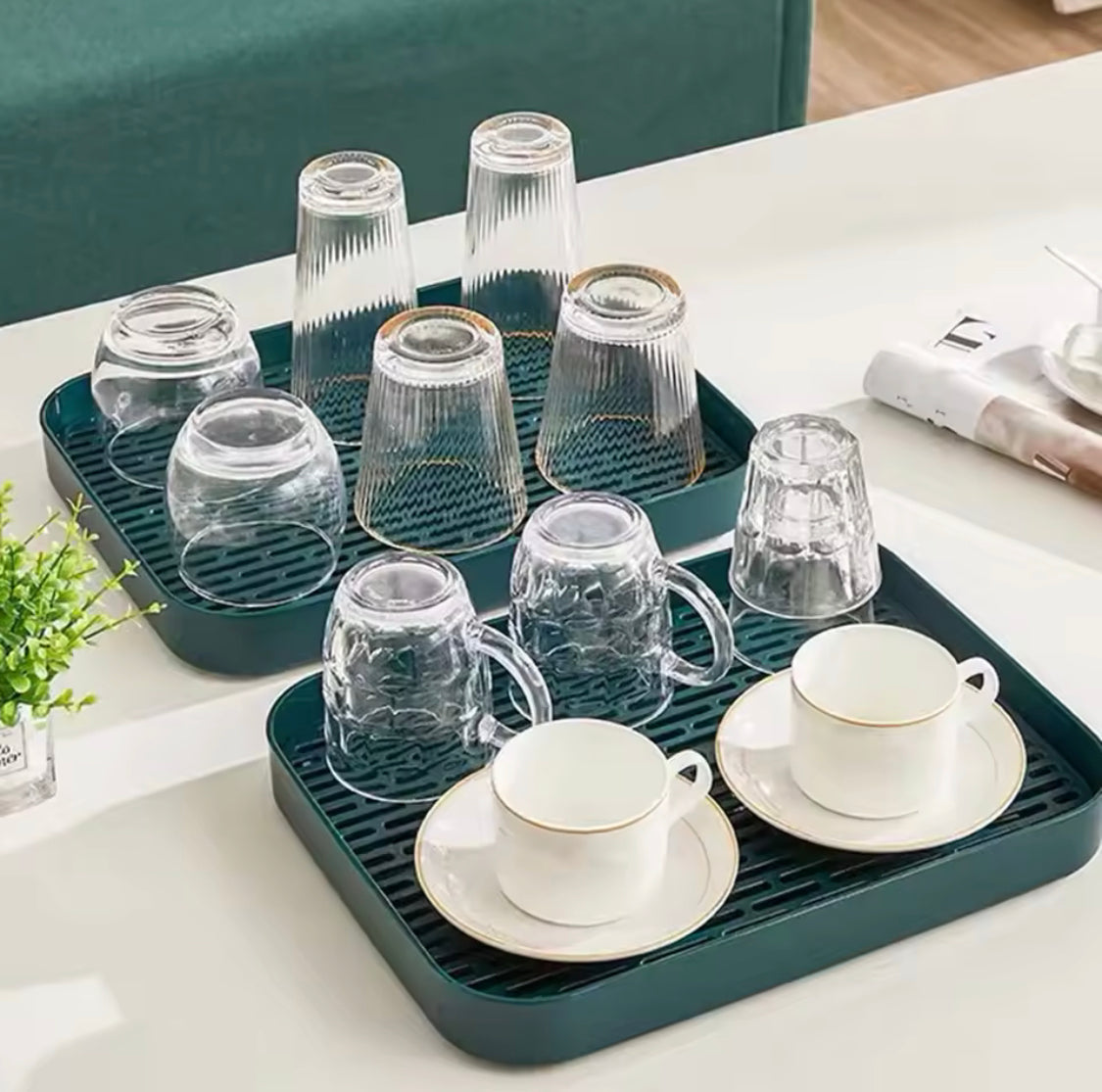 Double Deck Kitchen Countertop Rack, 2 Tiers Cups Mugs Drying Rack Wit ...