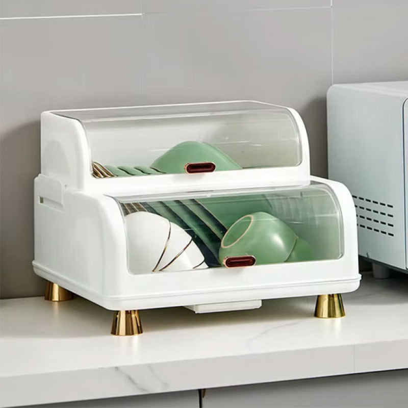 Double Layer Kitchen Dish Rack with Lid, Dustproof Dish Rack Organizer, Kitchen Dish Drying Rack, Multifunctional Storage Organizer
