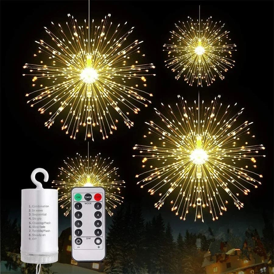 Fire Works String Light, 120 LED Copper Wire Firework Lights, Battery Operated Fairy String Lights with Remote, Waterproof Starburst Firework Garland String Lights