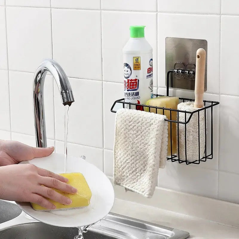 Metal Sponge Holder With Towel Stand, Kitchen Dish Cloth Sponge Shelf Storage Basket, Bathroom Towel Drain Rack Kitchen Organizer, Shower Caddy Basket Shelf