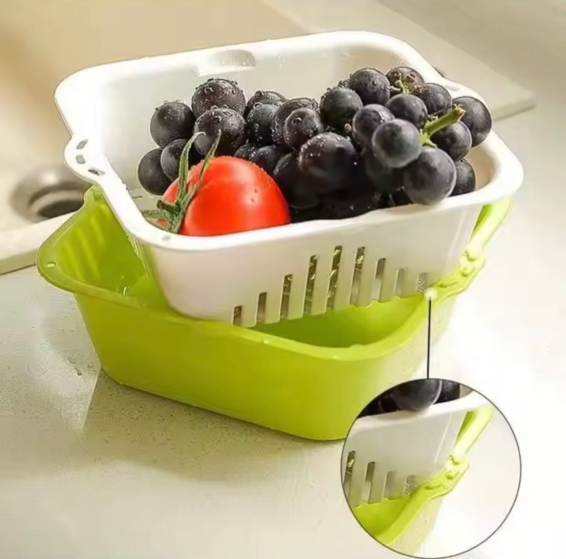 2 In 1 Plastic Drainage Basket, Square Fruit and Vegetable Filter Basket, Fruits And Vegetables Strainer Basket With Cover