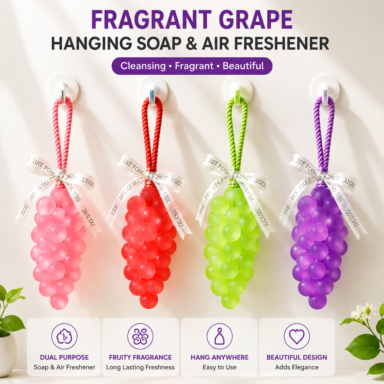 Cute Grape Shaped Hanging Bath Soap, 2 In 1 Hanging Grape Shape Soap With Air Freshener, Grape Scented Hanging Soap, Hanging Grape Freshness Soap