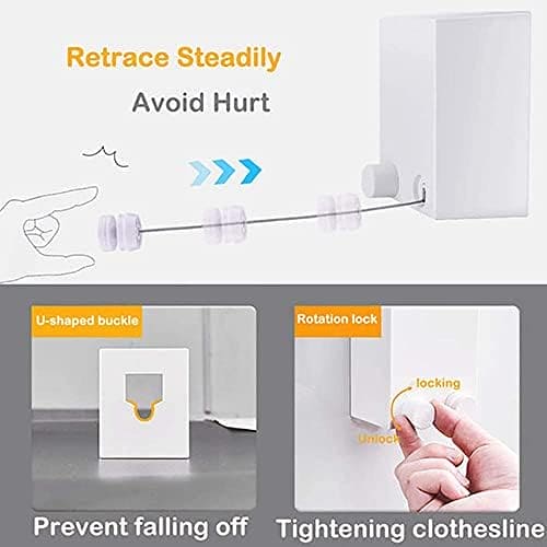 Telescopic Clothesline, Retractable Clothes Hanger Rope, Wall Mounted Drying Rope, Laundry Rope Hanger, Creative Outdoor Indoor Retractable Clothesline Rope, Stainless String Clothesline Rope, Heavy Duty Washing Line for Drying Clothes