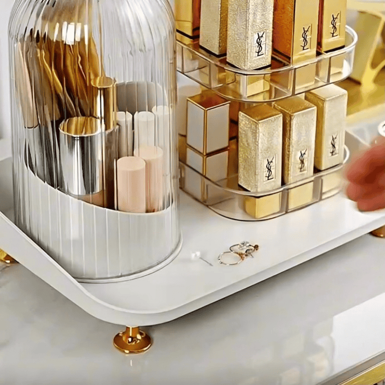 360 Twist Split Makeup Rack, Large Capacity Carousel Spinning Holder, Makeup Pen Organizer Detachable Cosmetic Storage Rack, Vanity Table Desktop Cosmetic Shelf, Table Top Makeup Organizer, Multipurpose Cosmetic Container