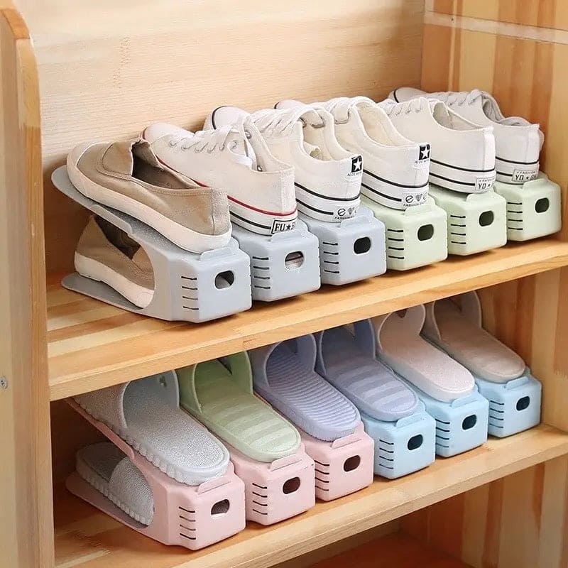 Adjustable Shoe Stacker, Shoe Slots Organizer, Shoe Slots Space Saver, Double Deck Shoe Rack Holder for Closet Organization, Footwear Support Cabinet Closet Stand, Home Wardrobe Shoe Holder, Double Shelf Layered Shoe Rack, Footwear Support Slot Shoe Box