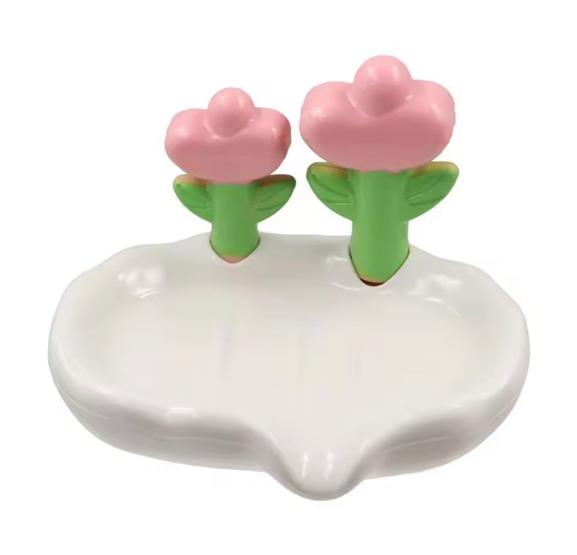 Tulip Shaped Floral Soap Box, Bathroom Decor Soap Holder With Drain Holes, Bathroom Kitchen Sink Countertop Soap Box