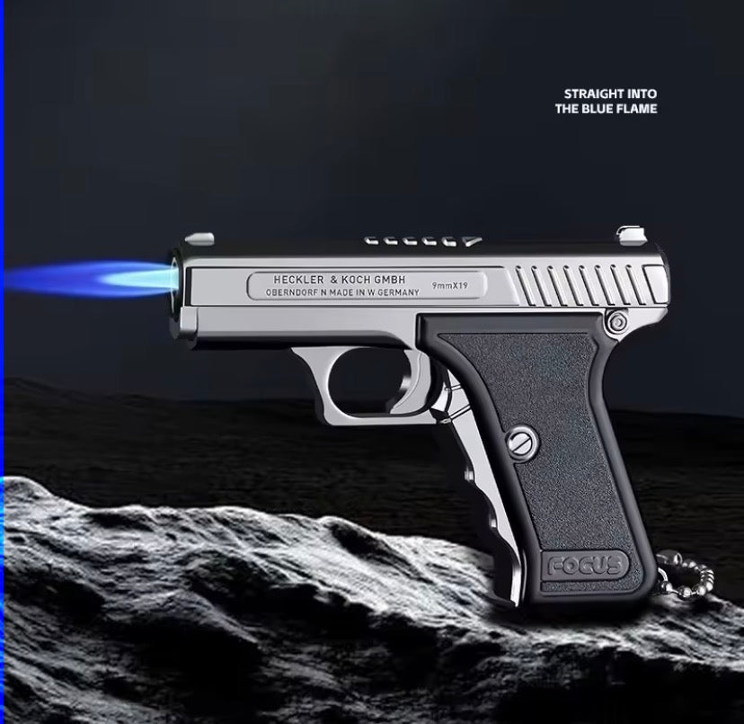 Mini Pistol Lighter with Keychain, Windproof Jet Flame Lighter, Refillable Butane Gas Gun Lighters