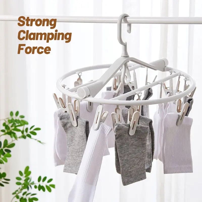 Foldable Cloth Hanger, Multi Clip Socks Drying Rack, 20/32 Windproof Plastic Drying Rack, Dormitory Balcony Clothes Hanger, Artifacts Drying Hooks, Multifunctional Laundry Rack