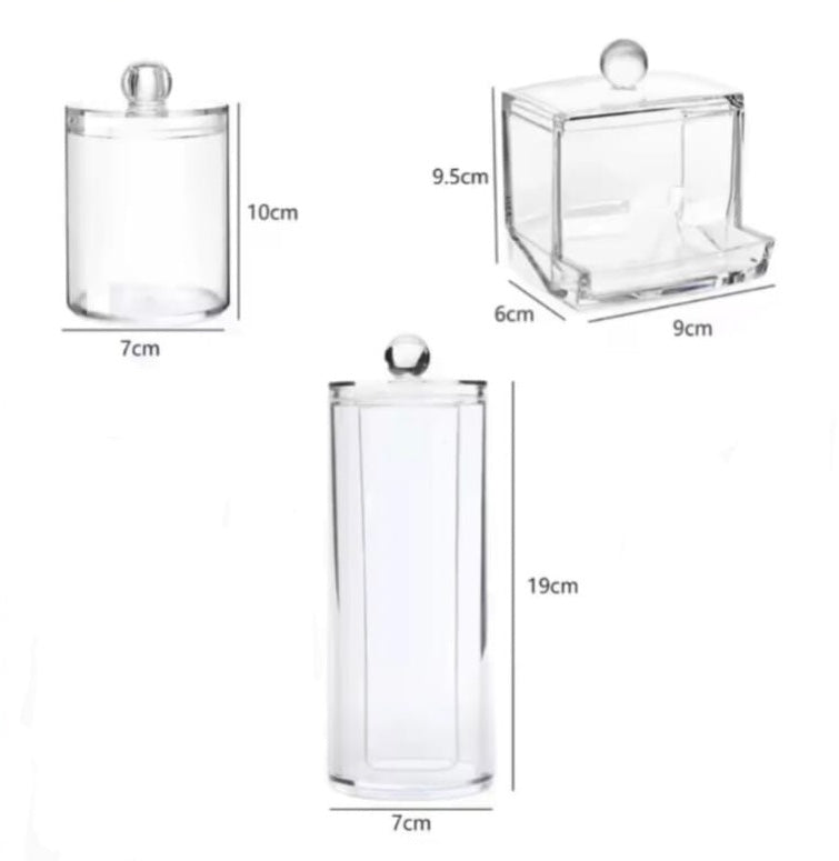 Set of 3 Acrylic Cotton Bud Holder, Set of 3 Cotton Swab Dispenser, Bathroom Vanity Cotton Pads Holder