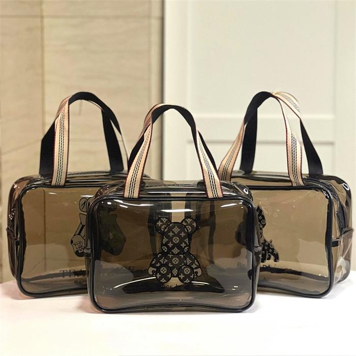 Set Of 3 Transparent Bear Cosmetic Pouch, Waterproof Transparent Makeup Bag, Multipurpose Women Cosmetic Bag, Travel Toiletry Washbag With Zipper