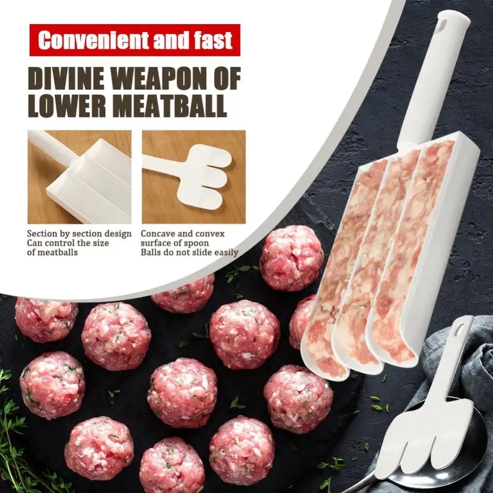 Triple Meat Ball Maker, Meat Tool With Spoon, Fried Fish Beef Meat Making Balls Mold, Kitchen Meatballs Scoop, Home Cooking Tool, Triple Meat Club Maker with Cutting Spatulas, Non Stick Plastic Apparatus Maker Clip