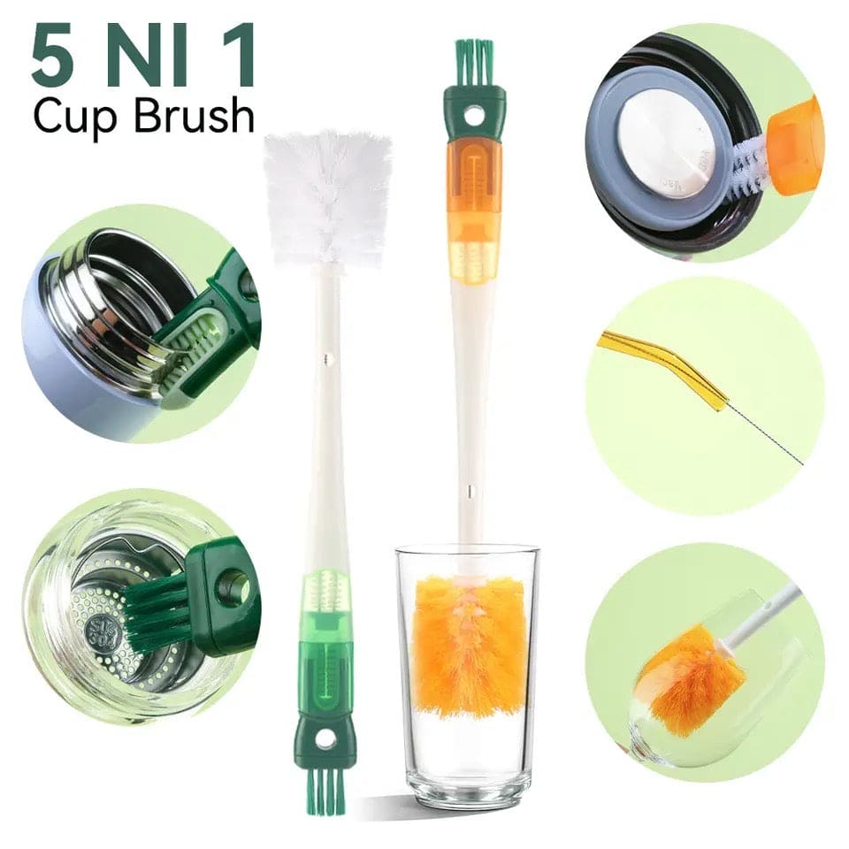 5 In 1 Cup Cleaning Brush, Multifunctional Long Handle Cup Wash Brush, Portable Clean Up Water Bottles Brush, Silicone Cup Cleaning Brush, Bottle Cleaning Brush Kit, Insulation Cleaning Brush, Ergonomic Grip Cup Brush, Groove Cleaning Brush