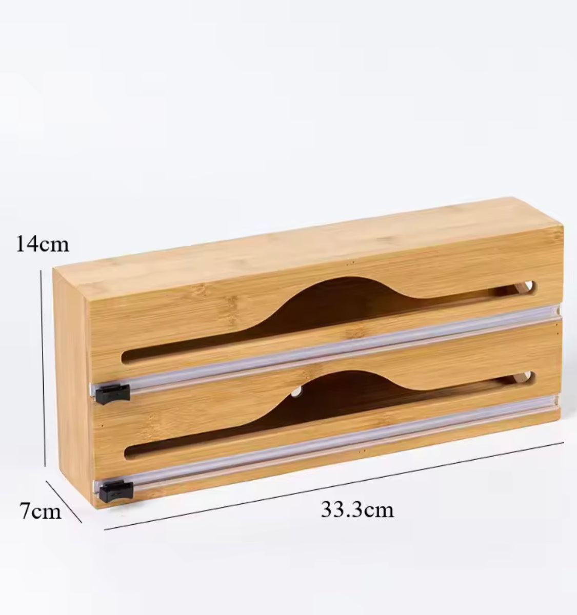 Bamboo Compartment Foil Cutter Box, Plastic Wrap Cutter Holder, Bamboo Plastic Film Cutter, Wall Film Dispenser