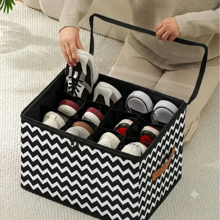 12 Grid Foldable Shoe Storage Box with Dividers, Non Woven Fabric Shoe Organizer, Dust proof Closet Storage Bag, Under Bed Shoes Organizer