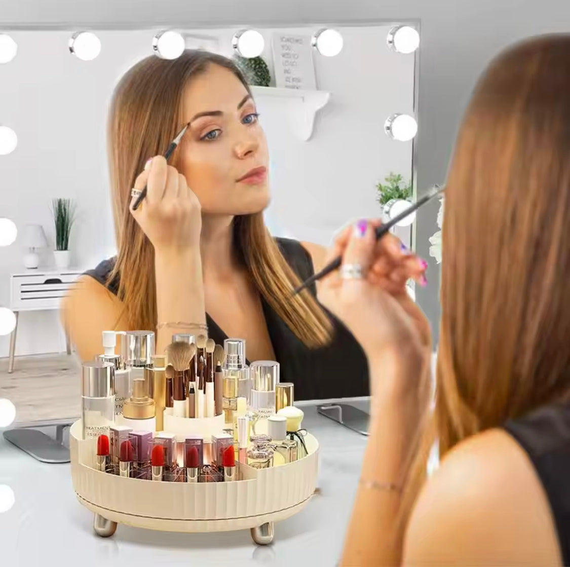 360° Rotating Vanity Organizer, Luxury Style Makeup Organizer, Lipstick And Brush Holder Desktop Tray