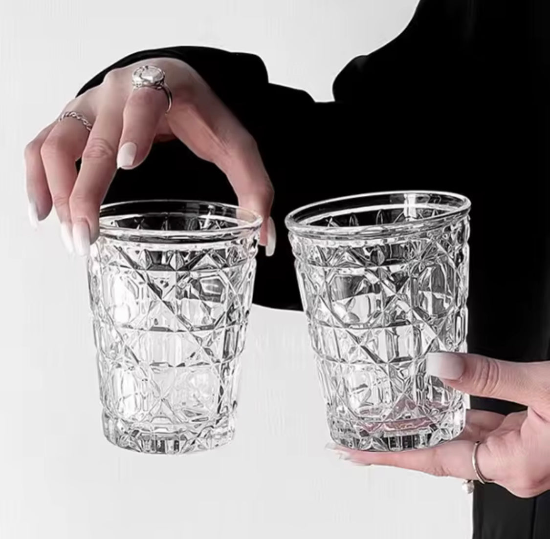 Diamond Patterned Cold Drink Glass,  Household Breakfast Milk Cup, Transparent Juice Cold Drink Cups