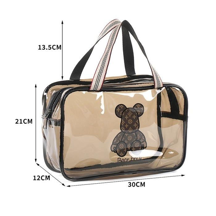 Set Of 3 Transparent Bear Cosmetic Pouch, Waterproof Transparent Makeup Bag, Multipurpose Women Cosmetic Bag, Travel Toiletry Washbag With Zipper
