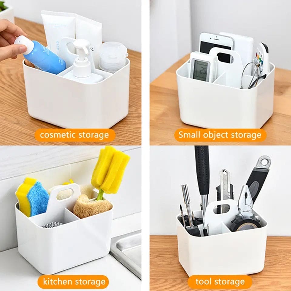 3 Compartment Shower Container, Portable Desktop Storage Box, Multifunction Divided Organizer, Countertop Storage Box With Handle, Multipurpose Stackable Storage Box