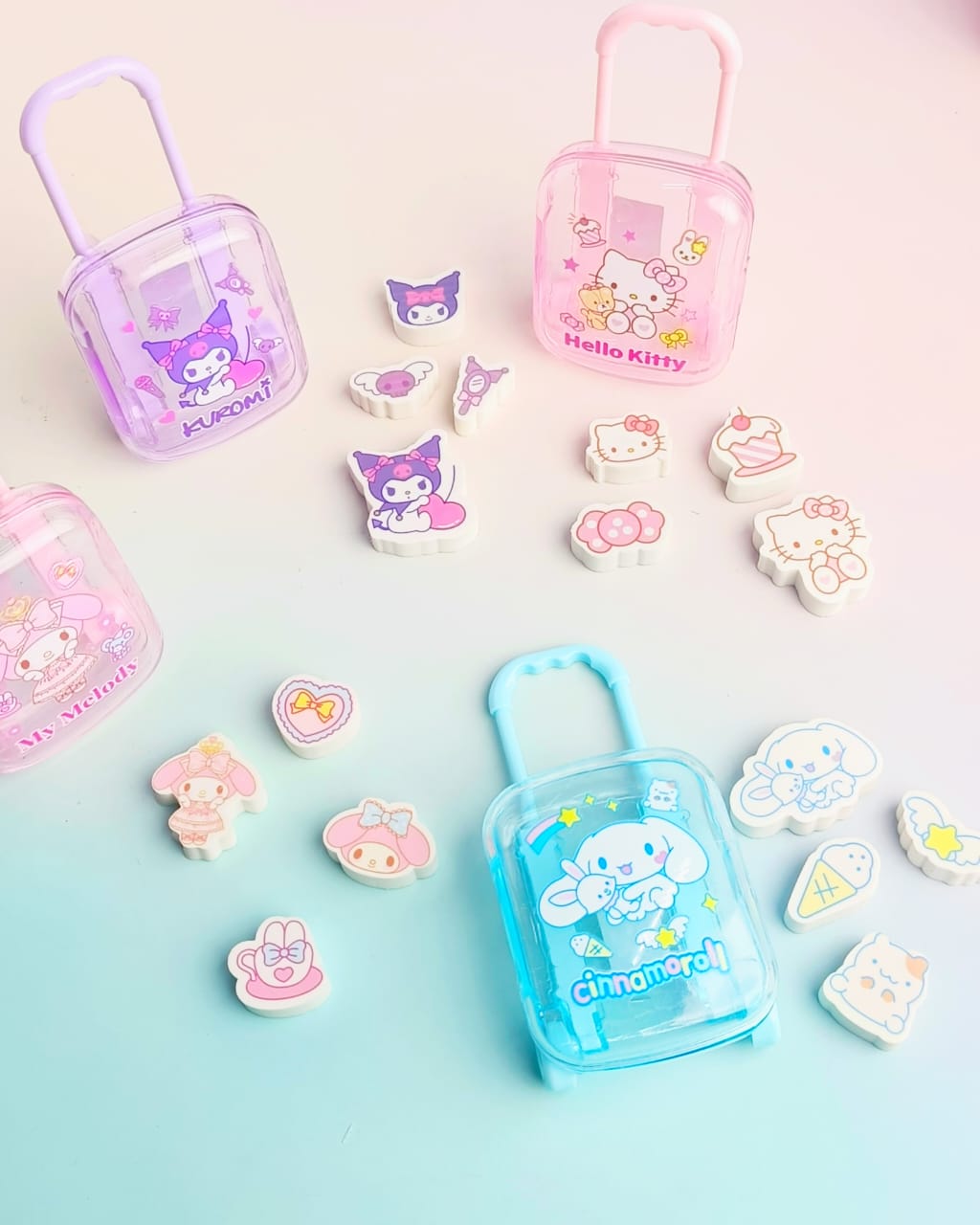 Cute Kawaii cartoon Rubber Eraser Suitcase Toy, 4pcs Suitcase Style Eraser Set, School Kids Eraser Set