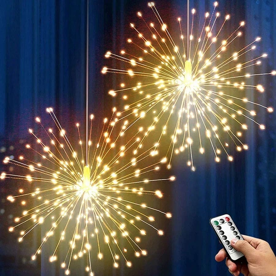 Fire Works String Light, 120 LED Copper Wire Firework Lights, Battery Operated Fairy String Lights with Remote, Waterproof Starburst Firework Garland String Lights