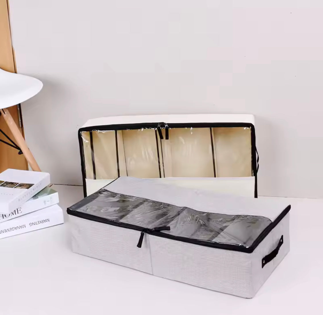 Under Bed Clothes Storage Organizer, Foldable Split Shoe Storage Box, Dost Proof Transparent Shoe Box