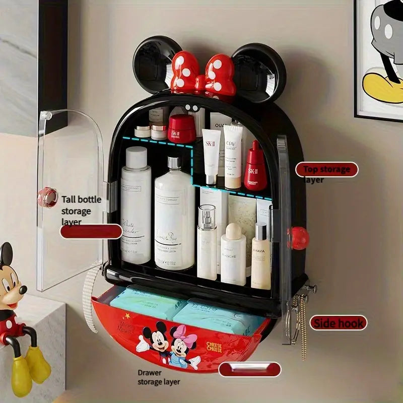Mickey And Minnie Mouse Makeup Organizer, Wall Mounted Mickey Mouse Bathroom Organizer, Durable Plastic Bathroom Vanity Organizer