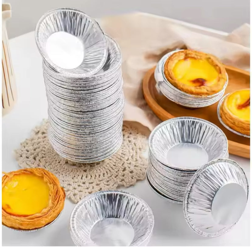 50pcs Disposable Aluminium Foil Round Cake Mold, Aluminum Foil Pans Cups, Disposable Tinfoil Tart Pan