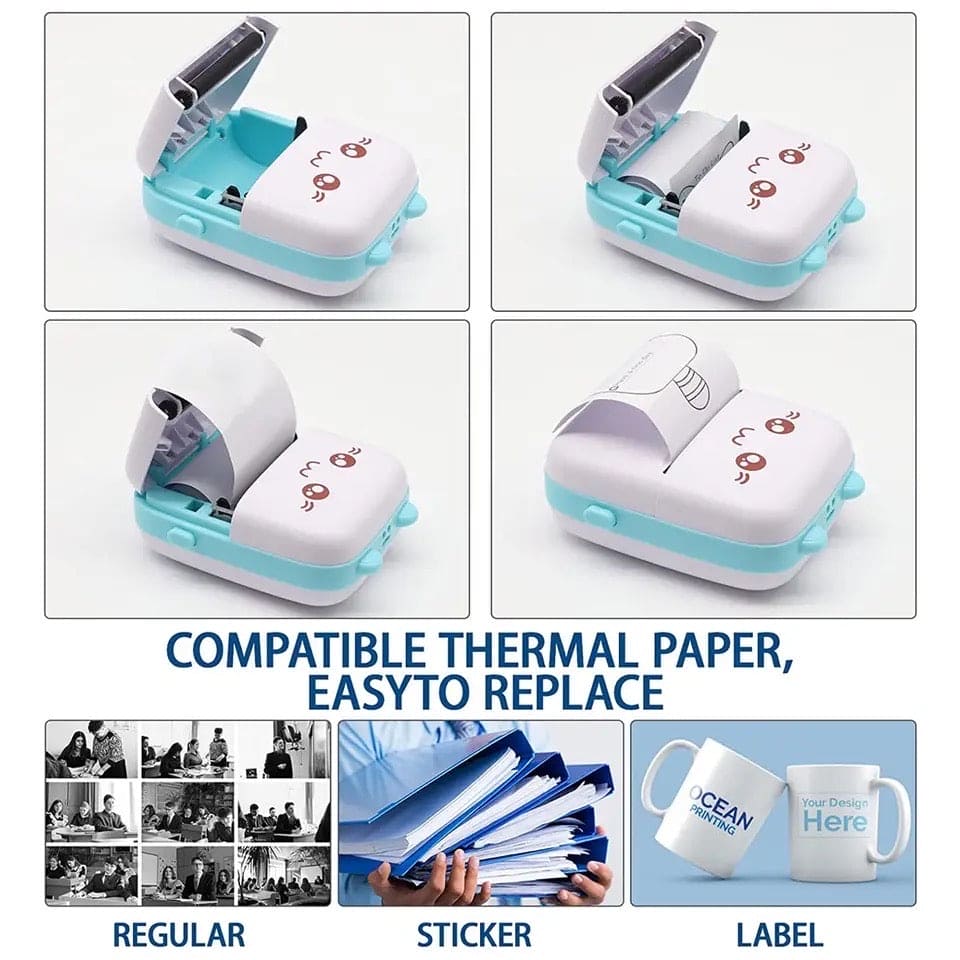 Meow Mini Label Printer Thermal Portable Printers Stickers Paper