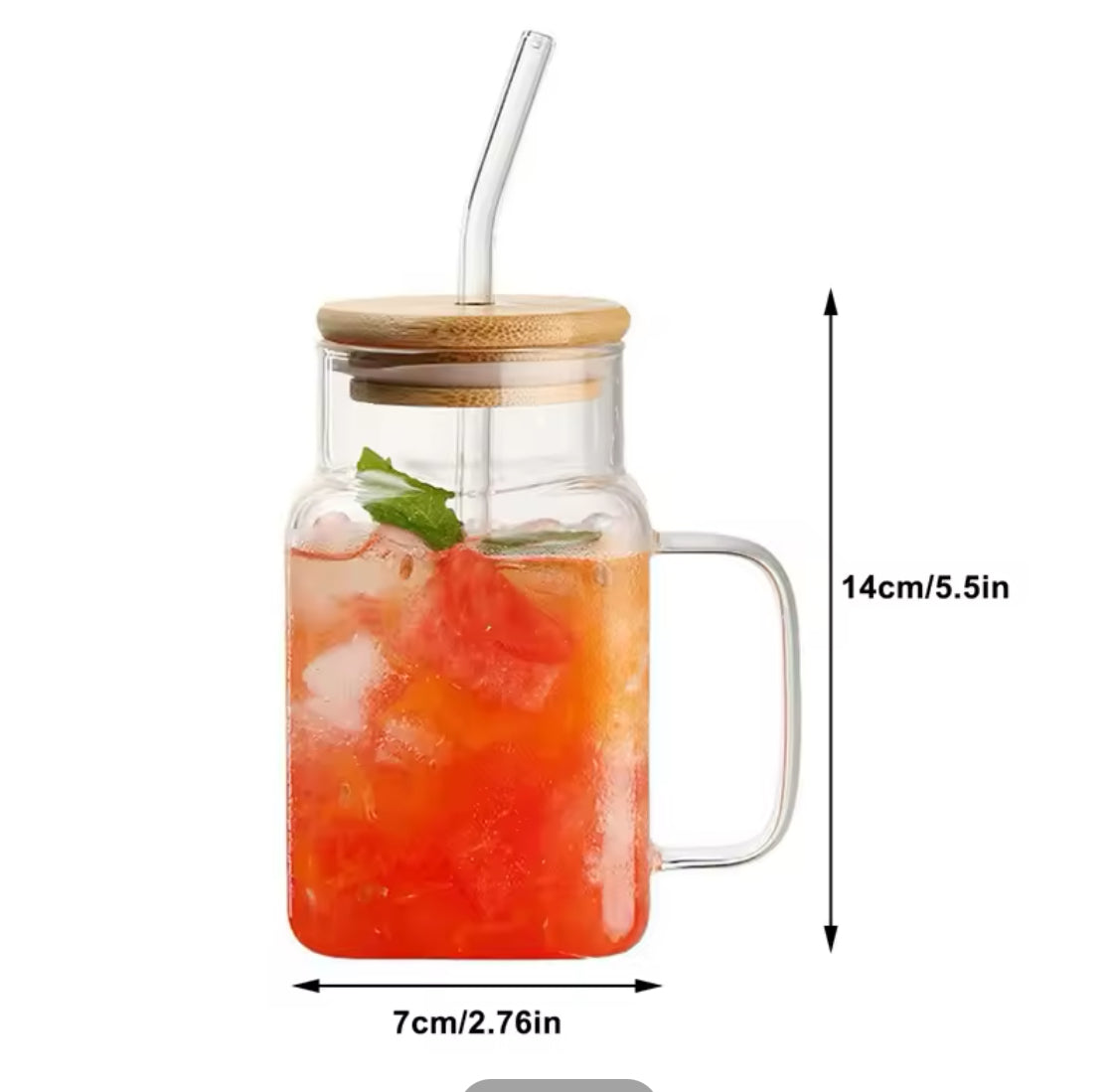 450ml Square Mug With Lid And Straw, Transparent Coffee Drinking Glass Cup With Handle, Party Beverage Cup, Portable Glass Cup With Straw Lid