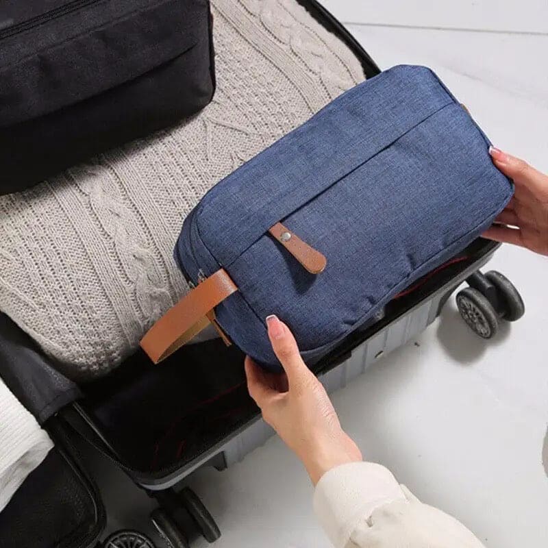 Casual Canvas Cosmetic Bag, Double Layer Large Capacity Cosmetic Bag, Leather Travel Toiletry Bag, Multipurpose Travel Storage Pouch, Waterproof Beauty Wash Kit, Cleanser Stuff Organizer Pouch, Men Women Storage Bag